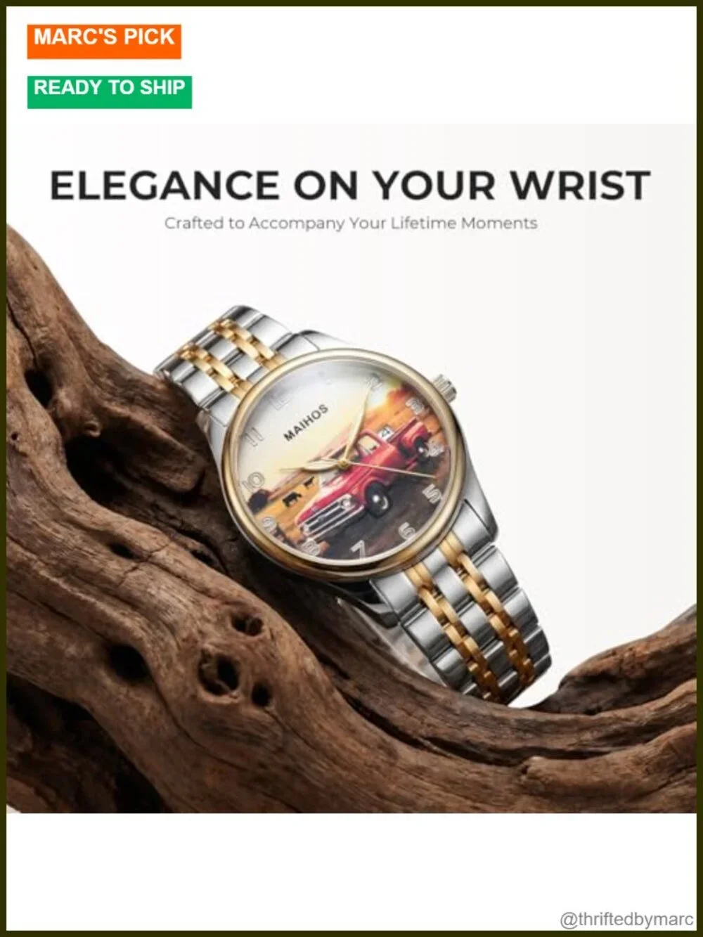 Men's Pickup Truck Dial Stainless Steel Quartz Watch Luminous Hands Date